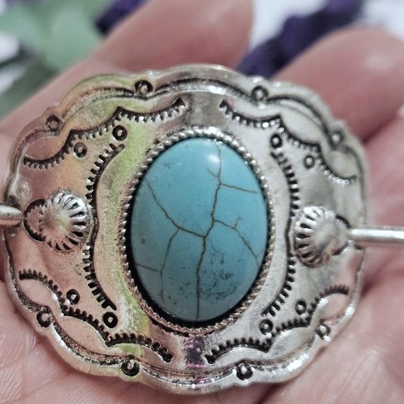 Southwest Turquoise Stone Ponytail Holder - Picture 5 of 5